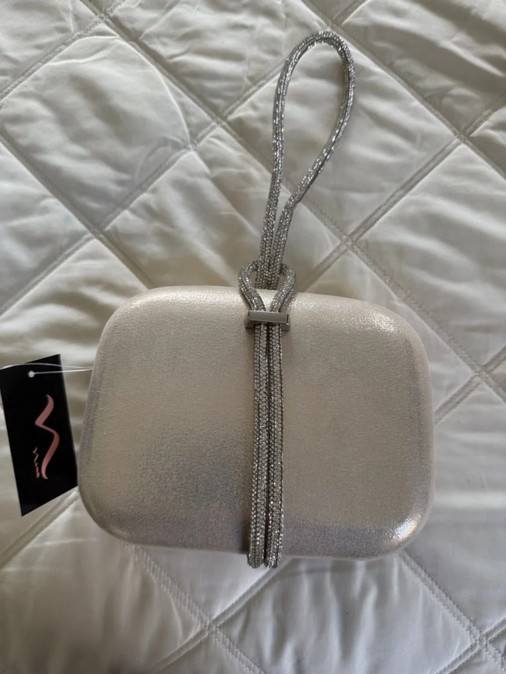 Nina Silver Metallic Evening Clutch with Rhinestone Wristlet - Picture 1 of 2